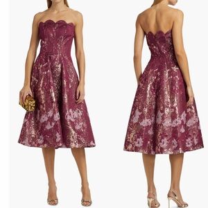 Rene Ruiz Collection Scalloped Brocade Strapless 
Fit and Flare Cocktail Dress